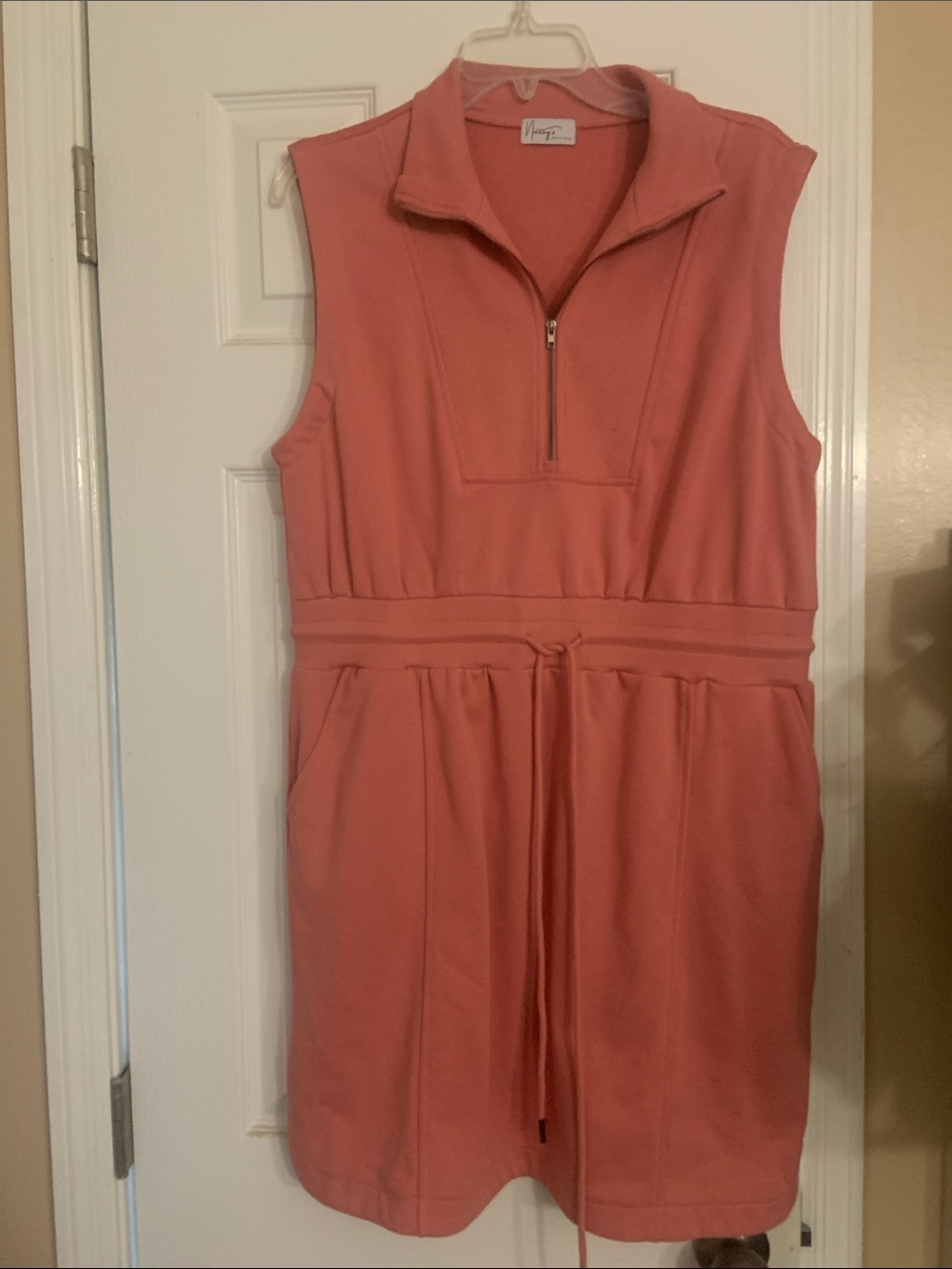 Zip-Neck Drawstring Sleeveless Dress in Coral by VINEYARD VINES